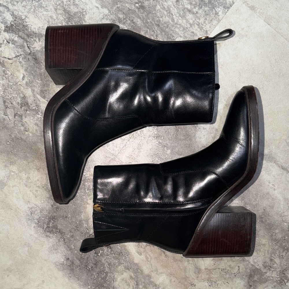 Tory Burch Black Leather Heeled Boots